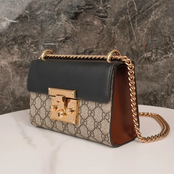 GUCCI GG Supreme小號米黑帆布斜背包-409487：圖片 3
