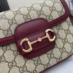 GUCCI Horsebit 1955迷你紅色皮革肩揹包-815205：圖片 6
