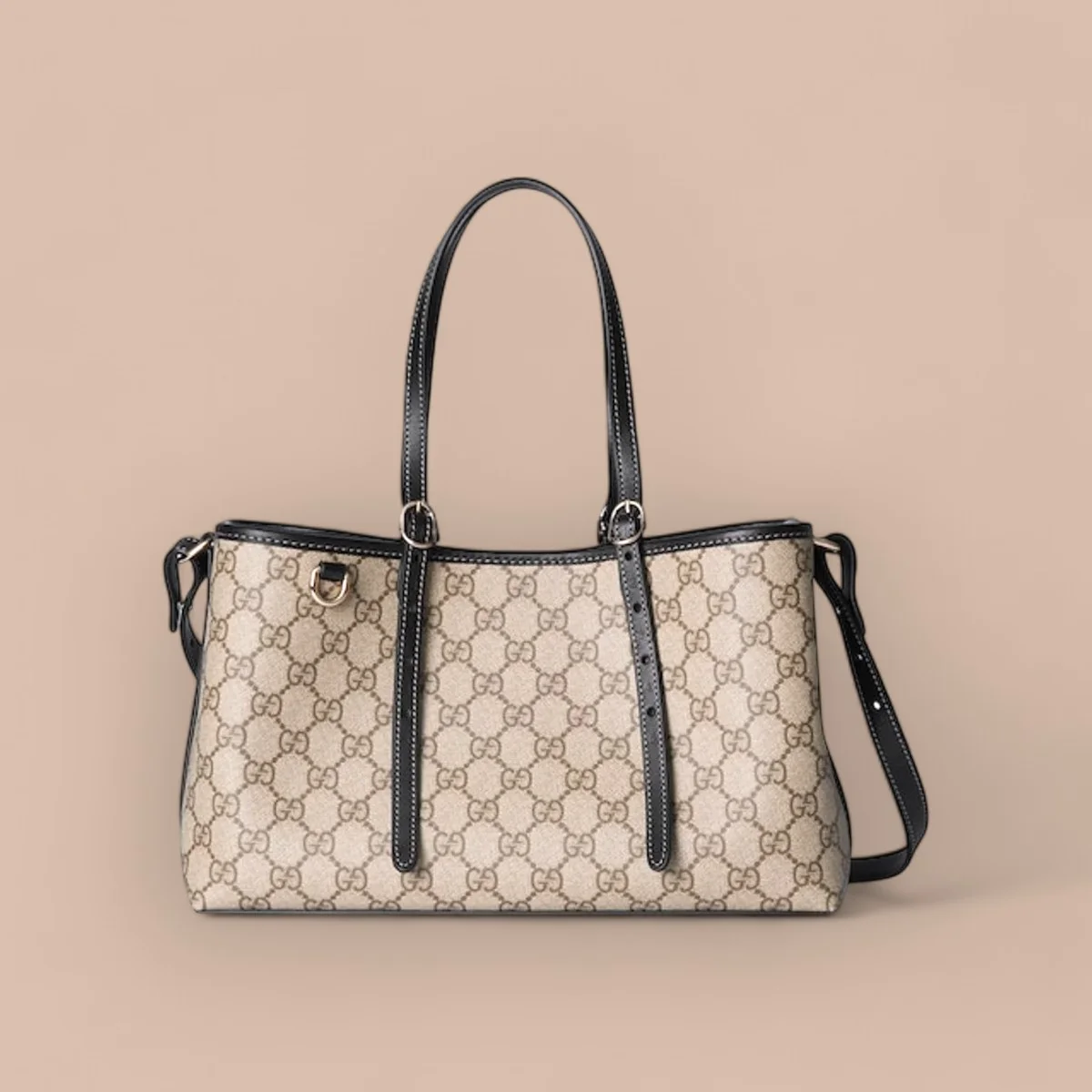 GUCCI GG Emblem小號米棕帆布手提包-815214 1 GUCCI GG Emblem小號米棕帆布手提包-815214