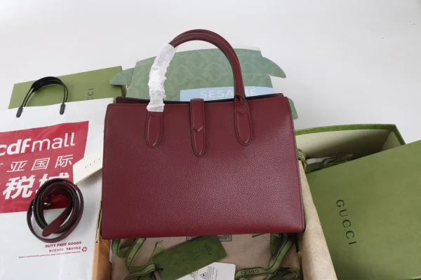 GUCCI Rosso Ancora中號紅色皮革手提包-806205：圖片 3