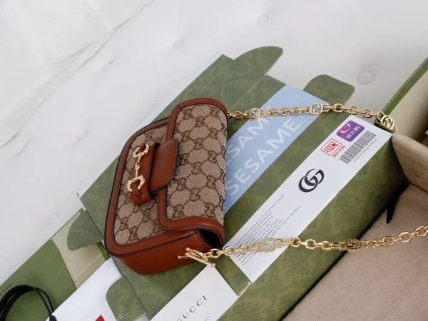 GUCCI 馬銜扣1955馬銜扣迷你棕色帆布斜揹包-675801：圖片 4
