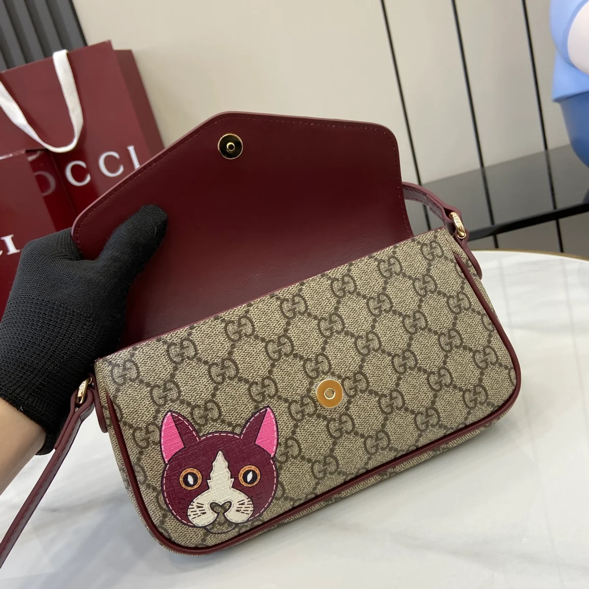 GUCCI GG Monogram小號米棕塗層布斜揹包-818764 7 GUCCI GG Monogram小號米棕塗層布斜揹包-818764