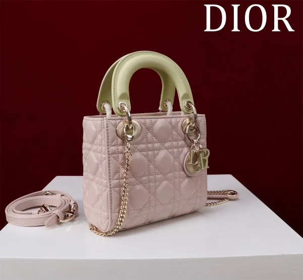 Dior Lady 迷你粉色羊皮斜挎包迷你-M0505：圖片 3