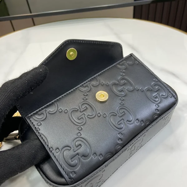 GUCCI GG Signature迷你黑色皮革肩揹包-781554：圖片 7