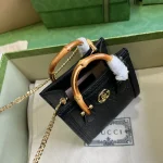 GUCCI Gucci Diana迷你黑色皮革手提包-760251：圖片 7