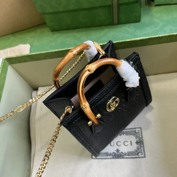 GUCCI Gucci Diana迷你黑色皮革手提包-760251：圖片 7