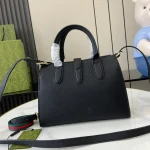 GUCCI Signature Elegance天然粒黑色皮革手提包-795349：圖片 4
