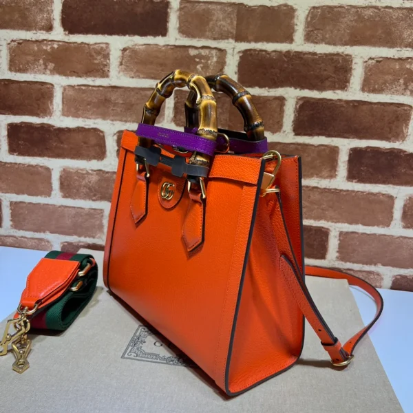 GUCCI Diana小號橙色皮革手提包-702721：圖片 3