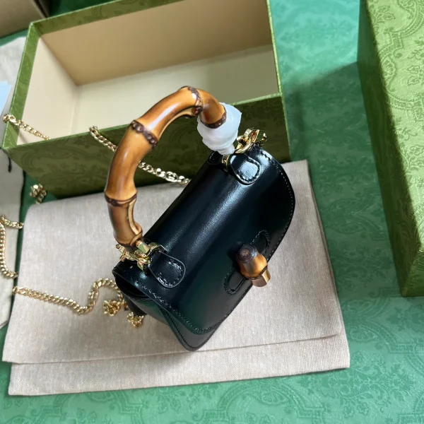 GUCCI Gucci Bamboo 1947黑色皮革手提包-760246：圖片 7