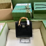 GUCCI Gucci Diana迷你黑色皮革手提包-760251：圖片 2