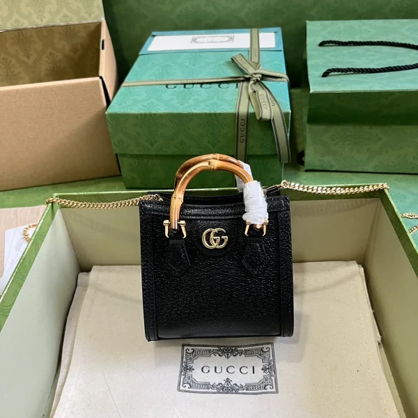 GUCCI Gucci Diana迷你黑色皮革手提包-760251：圖片 2