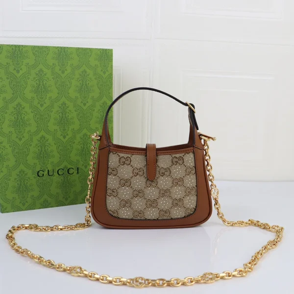 GUCCI Jackie 1961迷你駝棕帆布斜揹包-675799：圖片 6