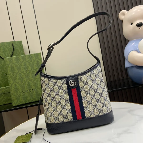 GUCCI Ophidia小號藍米帆布水桶包-781402：圖片 2