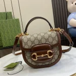 GUCCI Horsebit 1955迷你白色皮革肩揹包-781387：圖片 2
