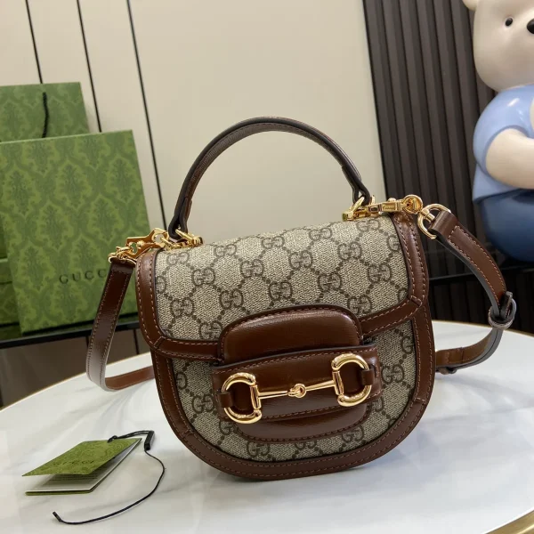 GUCCI Horsebit 1955迷你白色皮革肩揹包-781387：圖片 2