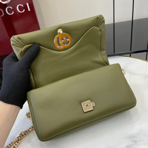 GUCCI GG Milano迷你綠色蓬鬆皮革斜揹包-806017：圖片 8