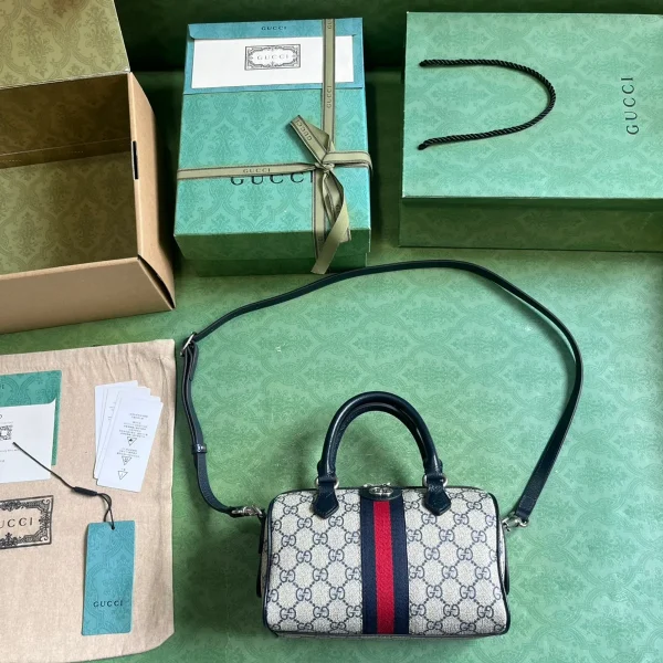 GUCCI GG Supreme迷你米藍帆布手挽包-772053：圖片 10