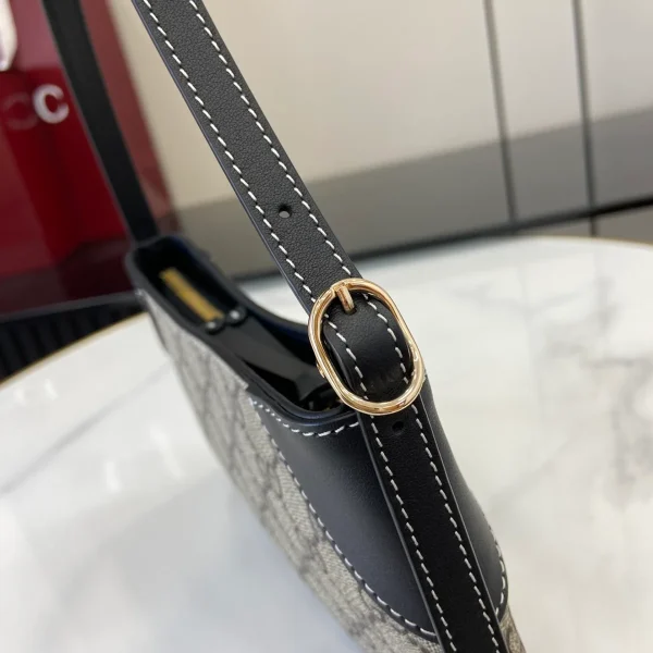 GUCCI GG Emblem超迷你米棕帆布肩背包-820696：圖片 8