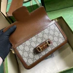 GUCCI GG Horsebit迷你米棕帆布斜挎包-752002：圖片 7