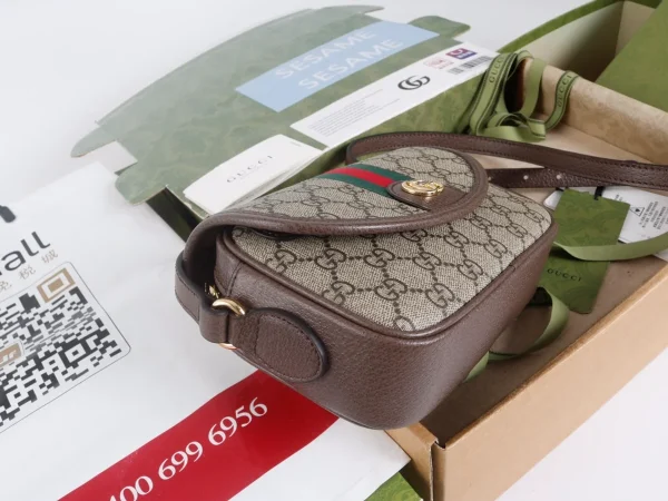 GUCCI Ophidia迷你藍米帆布斜背包-772239：圖片 6