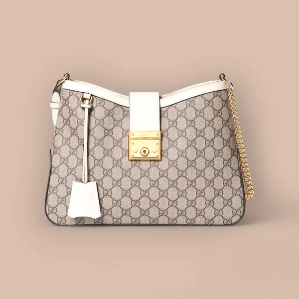 GUCCI GG Supreme中號米棕皮革斜揹包-795113