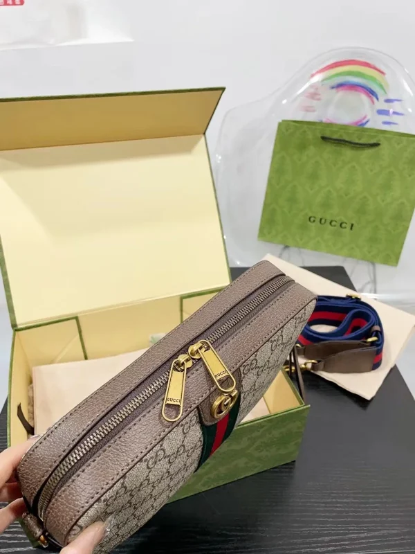 GUCCI Ophidia綠棕帆布斜揹包-699439：圖片 5