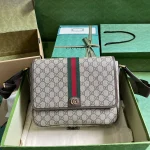 GUCCI Ophidia中米棕帆布郵差包-761741：圖片 2