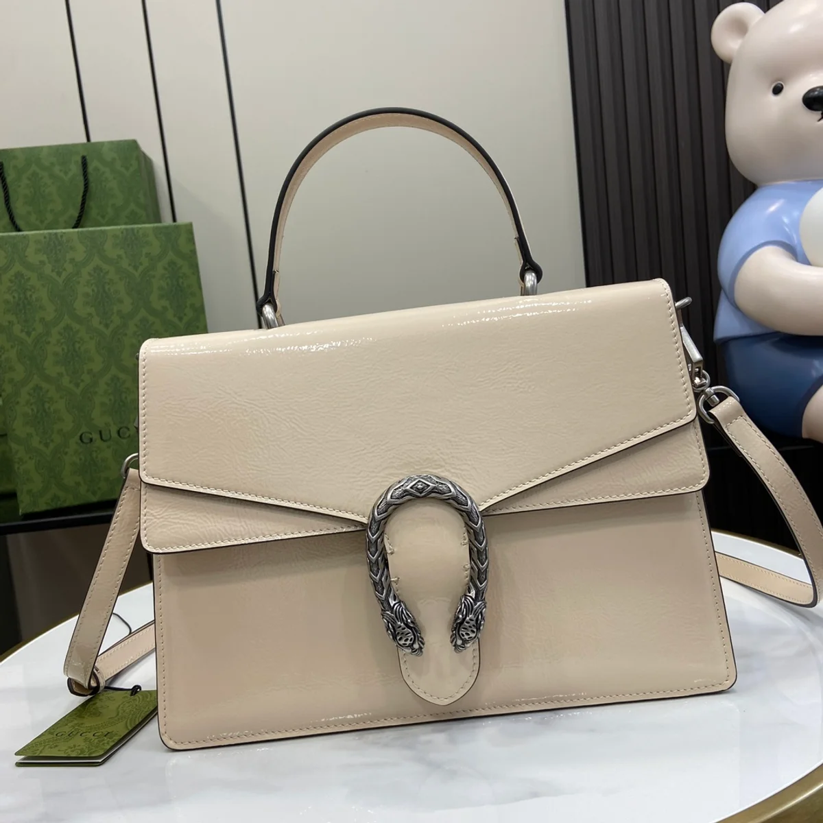 GUCCI Dionysus中號灰漆皮手提包-795007 2 GUCCI Dionysus中號灰漆皮手提包-795007
