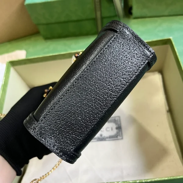 GUCCI Gucci Diana迷你黑色皮革手提包-760251：圖片 4
