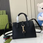 GUCCI Signature Elegance天然粒黑色皮革手提包-795349：圖片 2