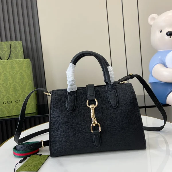 GUCCI Signature Elegance天然粒黑色皮革手提包-795349：圖片 2