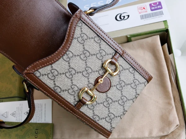 GUCCI 馬銜扣1955米棕皮革斜背包-625615：圖片 8