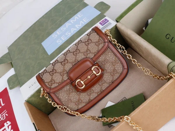 GUCCI 馬銜扣1955馬銜扣迷你棕色帆布斜揹包-675801：圖片 2