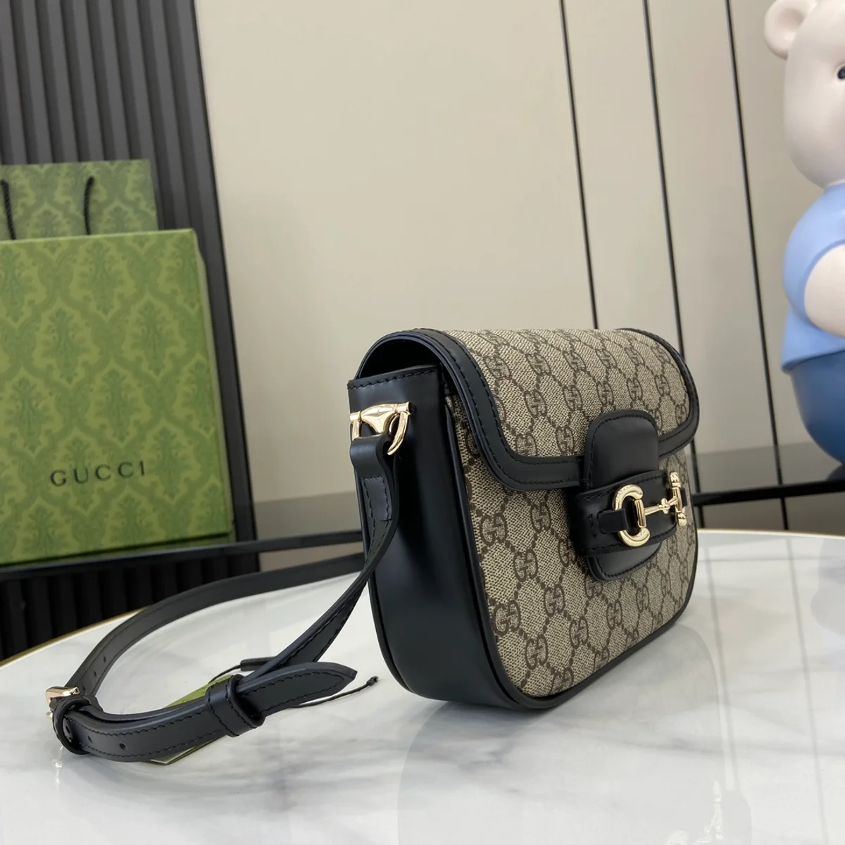 GUCCI Horsebit 1955黑色皮革肩揹包-815205 3 GUCCI Horsebit 1955黑色皮革肩揹包-815205