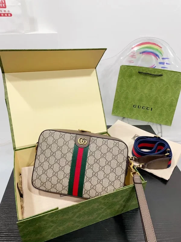 GUCCI Ophidia綠棕帆布斜揹包-699439：圖片 4