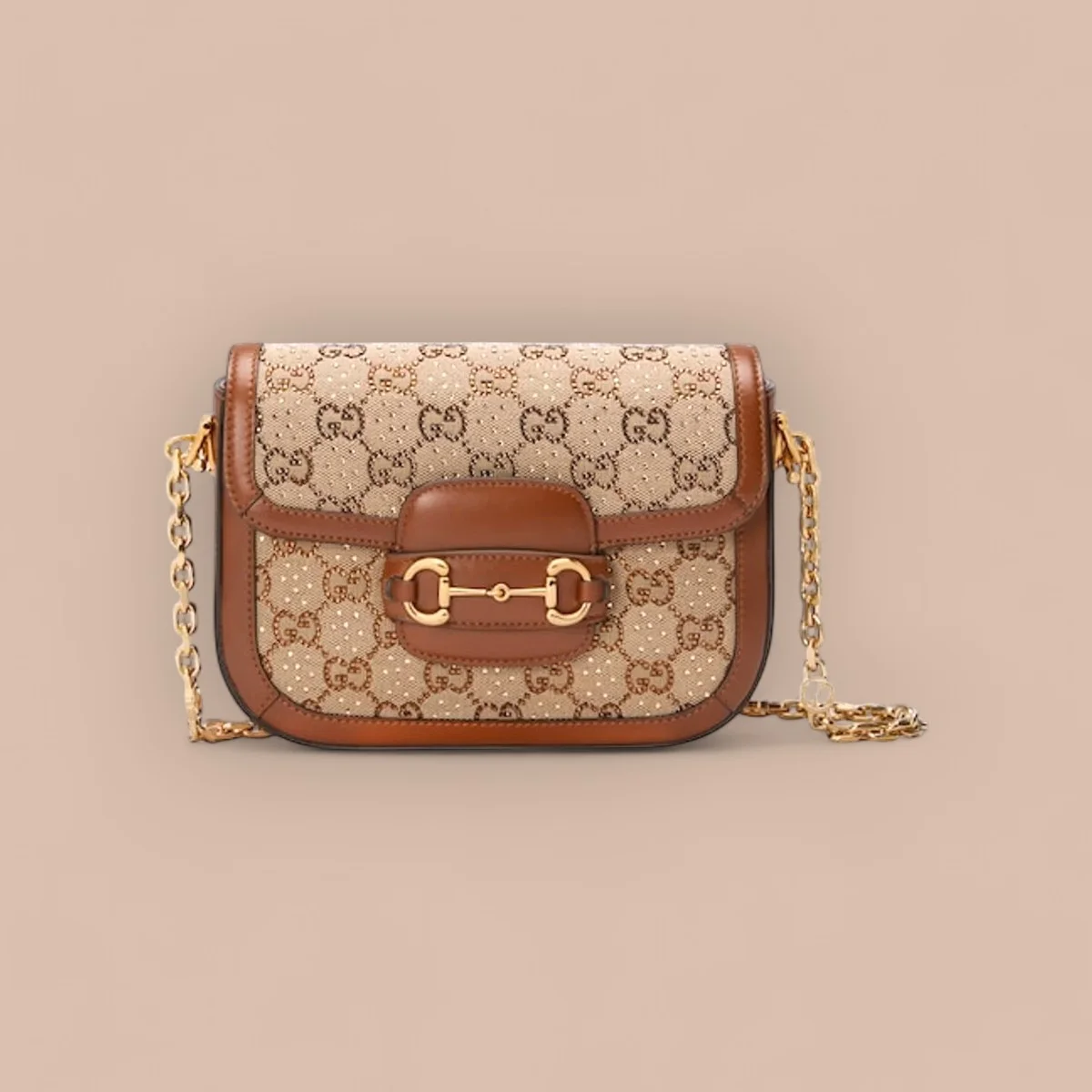 GUCCI 馬銜扣1955馬銜扣迷你棕色帆布斜揹包-675801 1 GUCCI 馬銜扣1955馬銜扣迷你棕色帆布斜揹包-675801