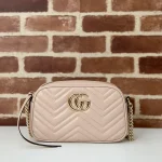 GUCCI GG Marmont小號粉紅皮革肩揹包-447632：圖片 2