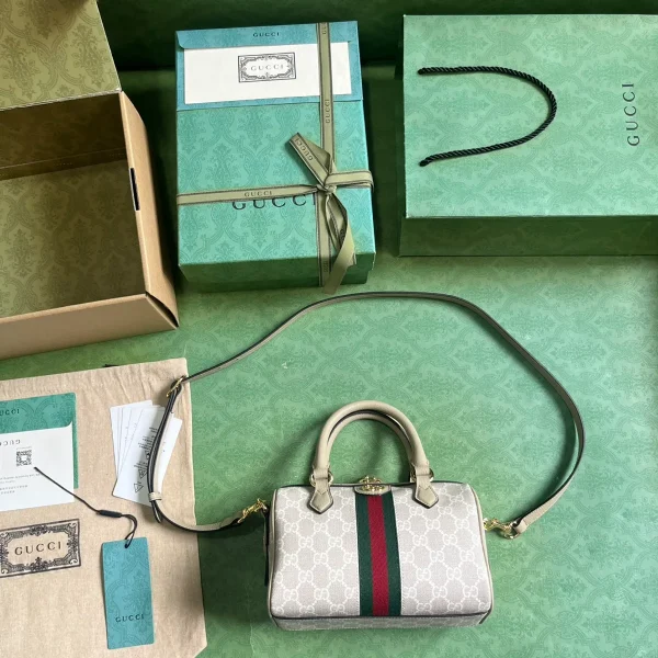 GUCCI GG Supreme迷你米棕帆布手提包-772053：圖片 10