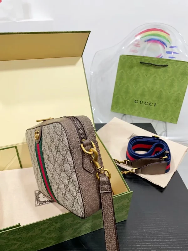 GUCCI Ophidia綠棕帆布斜揹包-699439：圖片 6