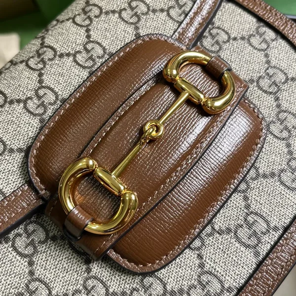 GUCCI Horsebit 1955迷你白色皮革肩揹包-760191：圖片 6