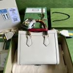 GUCCI Diana小號白色皮革手提包-702721：圖片 3