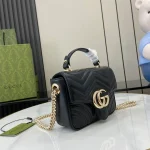 GUCCI GG Marmont迷你黑色皮革斜揹包-811238：圖片 3
