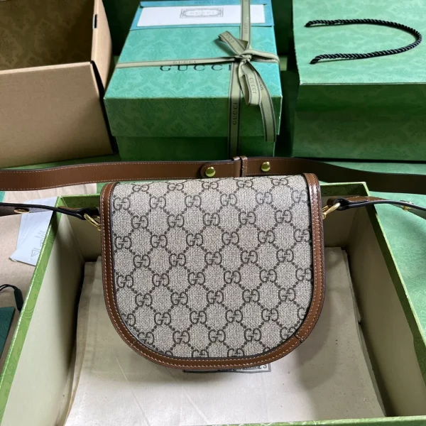 GUCCI Horsebit 1955迷你白色皮革肩揹包-760191：圖片 3