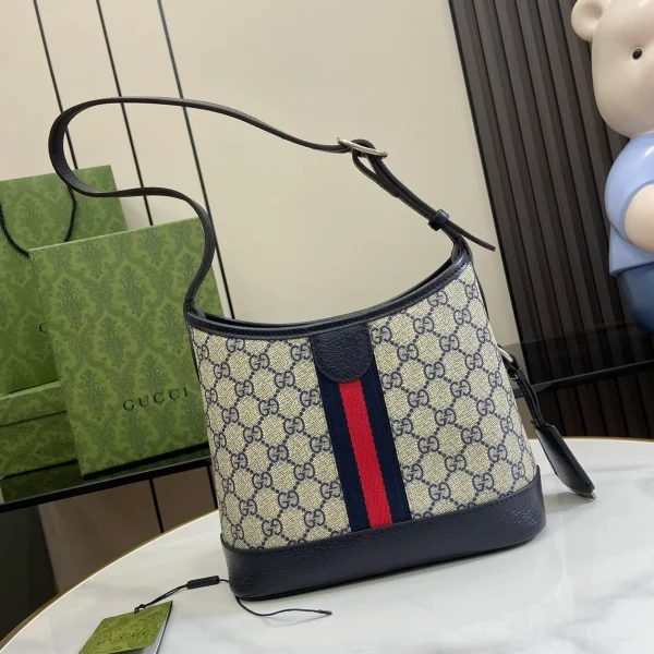 GUCCI Ophidia小號藍米帆布水桶包-781402：圖片 4