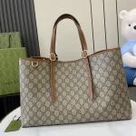 GUCCI GG Emblem中號米棕皮革手提包-815213：圖片 2