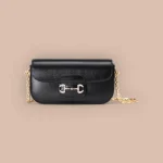 GUCCI Horsebit 1995黑色皮革斜挎包-735178