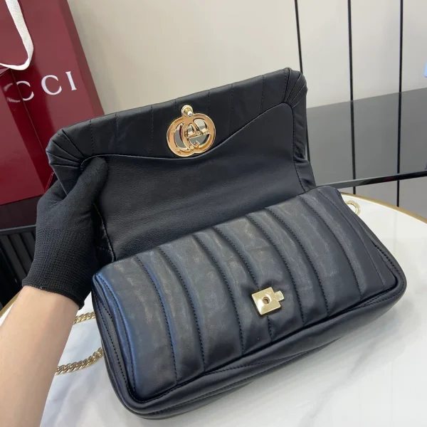 GUCCI GG Milano小號黑色皮革斜背包-806016：圖片 8