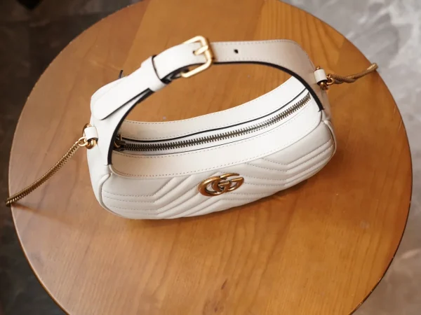 GUCCI GG Marmont白色皮革迷你斜揹包-699514：圖片 8