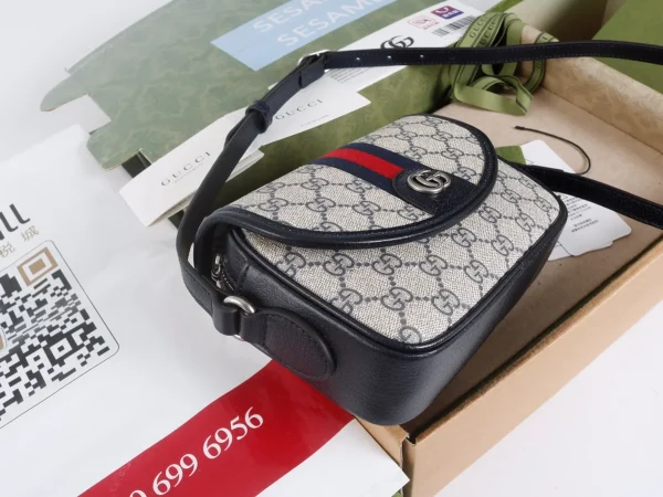 GUCCI Ophidia迷你米棕帆布斜揹包-772239：圖片 6