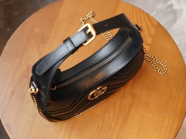 GUCCI GG Marmont黑色皮革斜挎包-699514：圖片 8